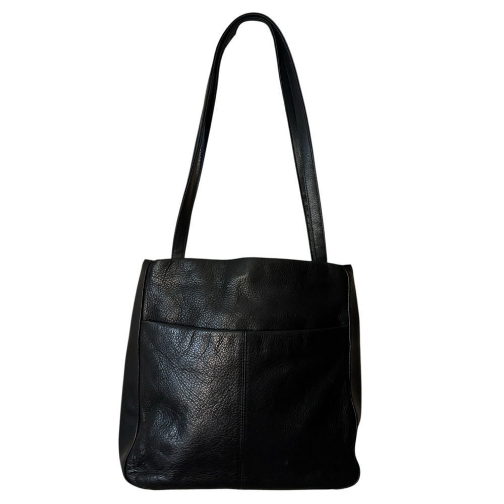 Stone Mountain Black Leather Shoulder Tote Gold-tone Hardware Multiple Pockets